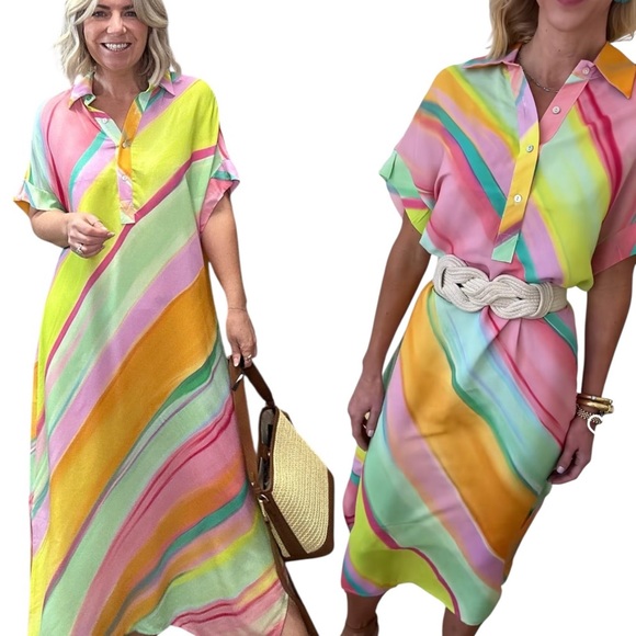 FRNCH Galiena Multicolor Stripe Midi Dress NEW Size XS - Picture 2 of 13